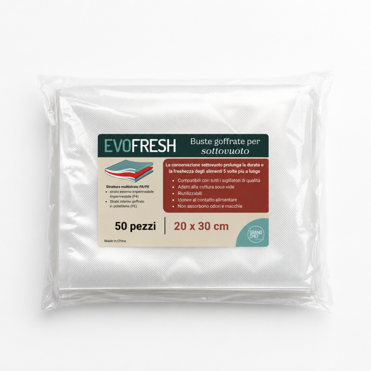 Buste sottovuoto goffrate 20×30 cm – 50 pezzi