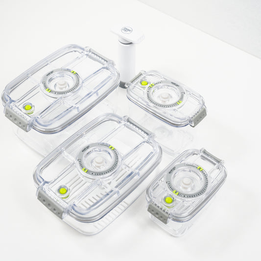 Set contenitori sottovuoto in 100% Tritan trasparente – 6 pezzi + pompa di aspirazione elettrica EvoFresh