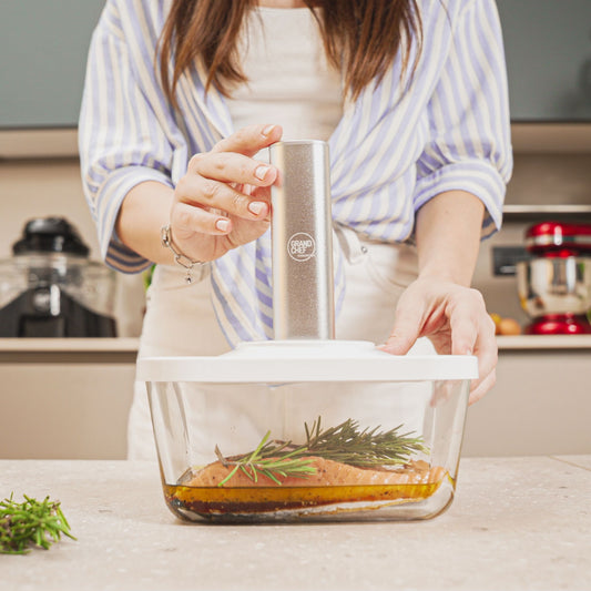 Set contenitori sottovuoto in vetro borosilicato – 4 pezzi + pompa di aspirazione elettrica EvoFresh