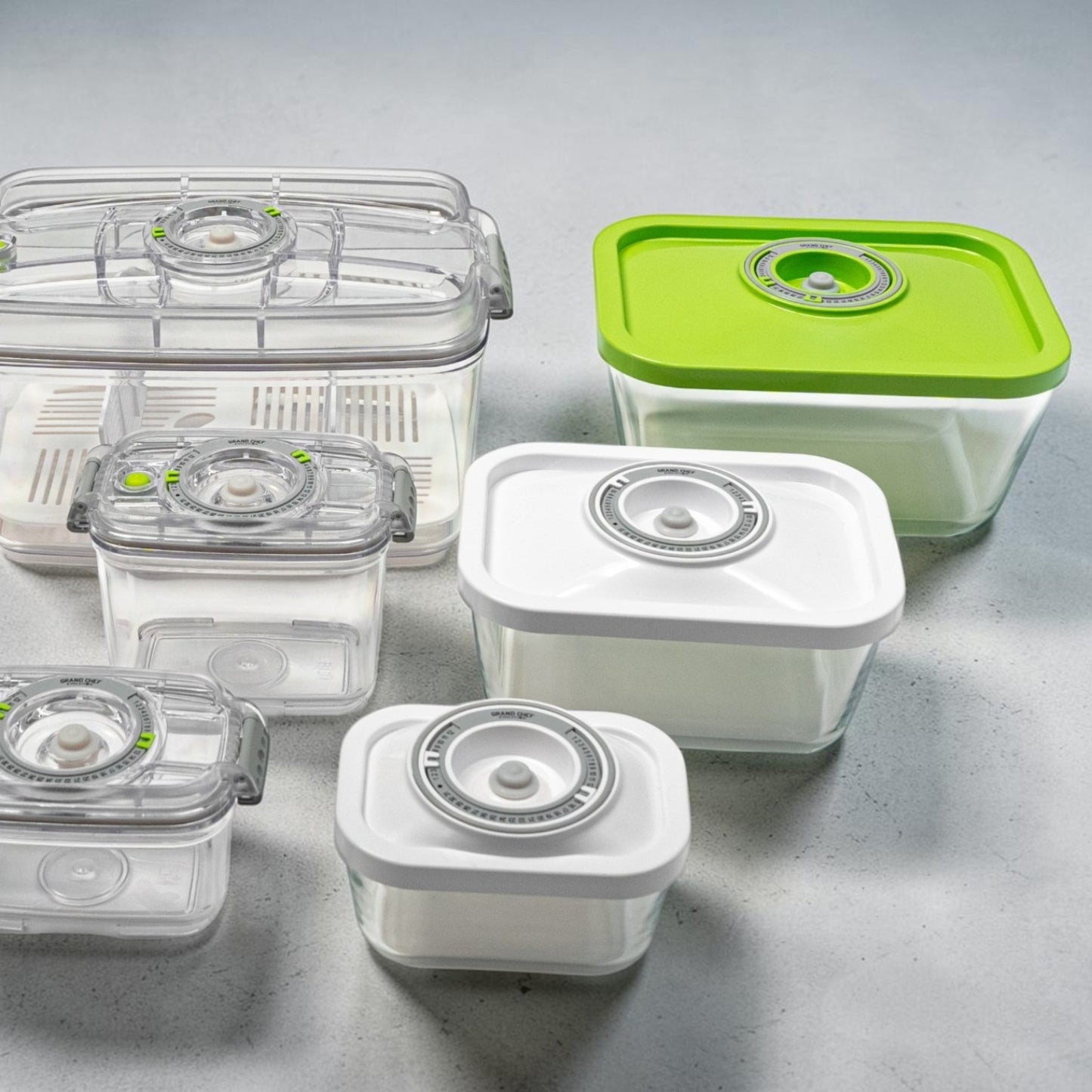Variante EvoFresh Starter Trio con coperchio verde mela sul contenitore in vetro da 3 litri