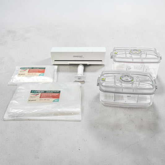 Set completo EvoFresh Starter Tritan Large con macchina sottovuoto, contenitori Tritan XL, pompa elettrica e buste