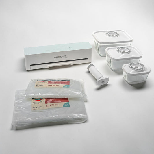 Set completo EvoFresh Starter Vetro con macchina sottovuoto, pompa elettrica, contenitori in vetro e buste